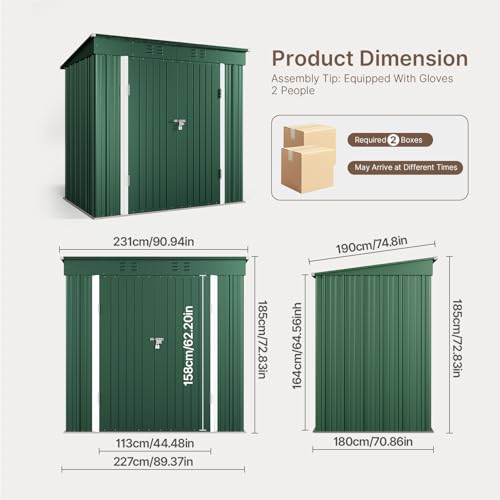 8x6 FT Outdoor Shed (Green / 8' x 6' FT/Sloped-roof)