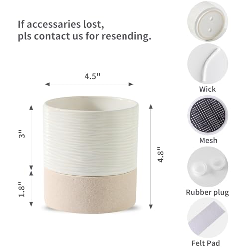 Ceramic Self Watering Plant Pot for Indoor Plants (Cream White & Brown / 4.5"+4.5" Self Watering)