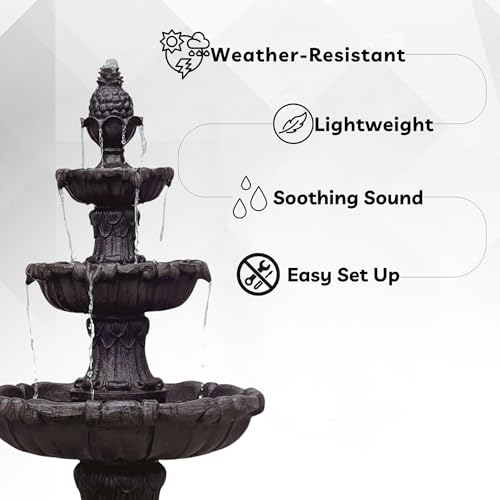58.3" 3 Tier Outdoor Freestanding Water Fountain (Brown)