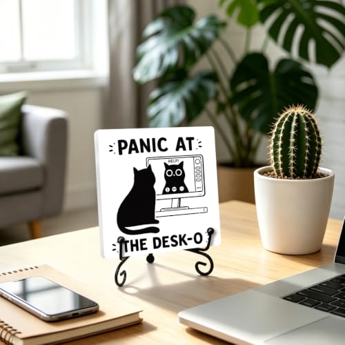Cat Wooden Plaque for Home Office Book Shelf Table Decor 6.3x6.3 Inch (Multicolor 1715 / Wooden sign with iron frame（6.3 x 6.3 inches）)