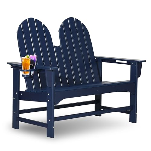 Outdoor Patio HDPE Adirondack Garden Skinny Bench (Navy Blue / 51.5IN)