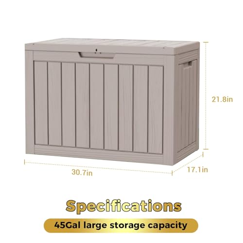 45 Gallon Deck Boxes Outdoor Waterproof (Light Brown / 45 GAL)