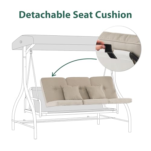 3 Seat Outdoor Patio Swing Chair (Beige)