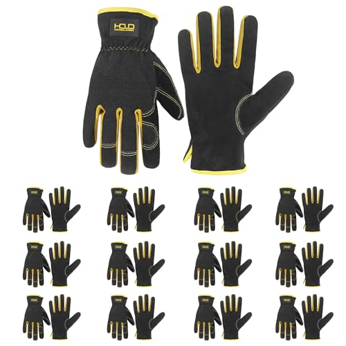 Men Leather Gardening Gloves (Black (12 Pairs) / X-Large)