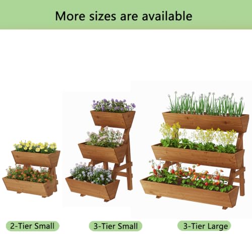 Vertical Garden Planter 2 tier Raised Garden Bed Tiered Wood Planter Box (Brown / 2-Tier-Small)