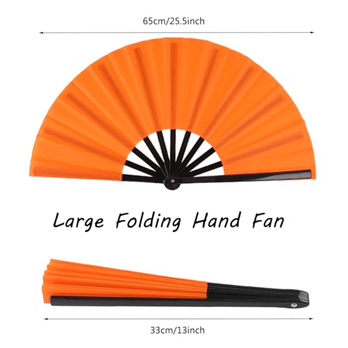 2 Pack Large Folding Hand Fan for Men (2 Orange)