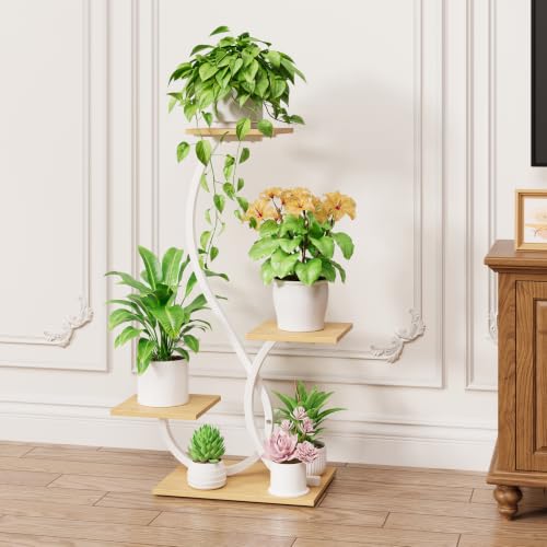 Plant Stand with Grow Lights 4 Tier Metal Plant Shelf 32" White