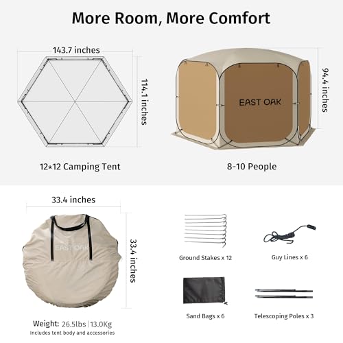 12×12 FT Pop Up Canopy Tent with Mosquito Netting (Beige / 12×12 FT)