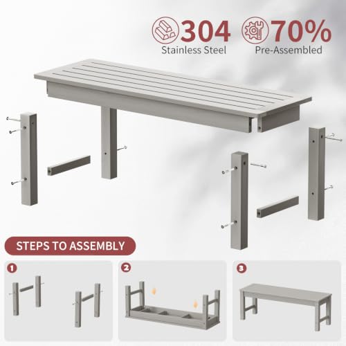 47" Backless HDPE Outdoor Bench for 2 (Grey / 1 pack)