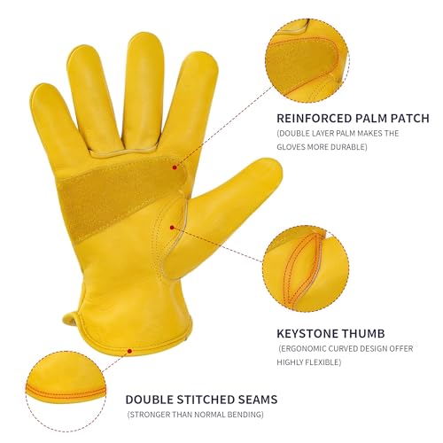 Water Repellent Cowhide Leather Work Gloves for Men 1 Pair Gold XXL (Golden - Water Repellent / XX-Large)