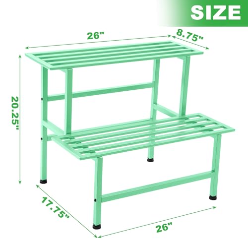2 Tier Metal Plant Stand Outdoor Indoor Plant Shelf (2 Tier-Mint Green)
