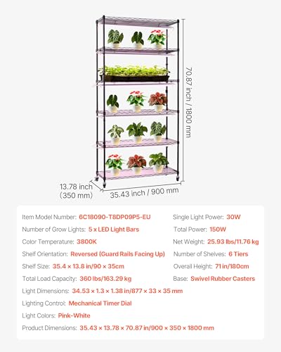 Plant Shelf with Grow Light (30w with Mechanical Timer / 6-Tier)