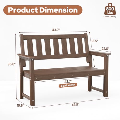 50" HDPE Weatherproof Outdoor Bench Patio Seating (Mocha Brown / 2-Person)