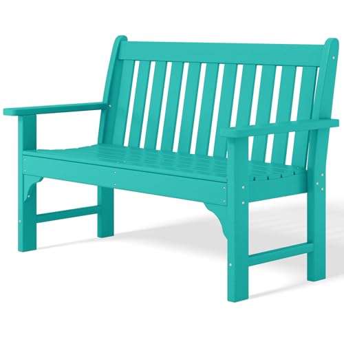 Garden Bench Farmhouse Park Front Porch for Entryway Bench Outdoor Seating Low Bench Patio Bench Outside (Turquoise / 51IN)