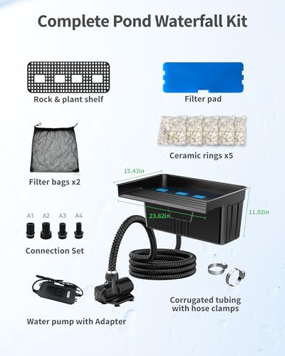 Pond Waterfall with 63W DC 1600GPH Pond Pump (Up to 4200 Gallons)