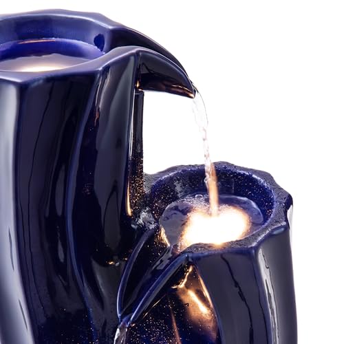 30" Tall Outdoor Water Fountain with LED Light (30"H / Cobalt Blue)