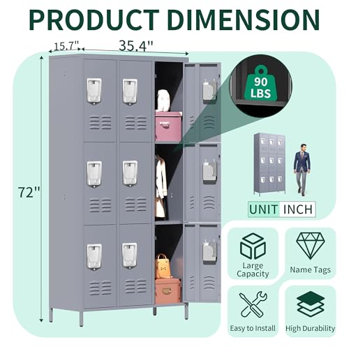 9 Doors Metal Employee Locker (9 Door-Upgraded / Grey)