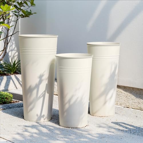 28'' Tall Galvanized Steel Planter Pot (White / 28'' H.)