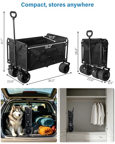 600LBS Beach Wagons Carts Foldable for Sand (Black_600lbs)