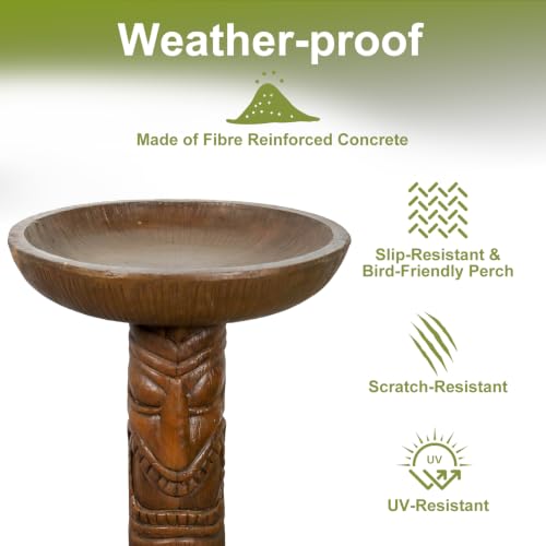 Tiki Bird Bath for Outdoor Garden (24.2" / Tiki Face)