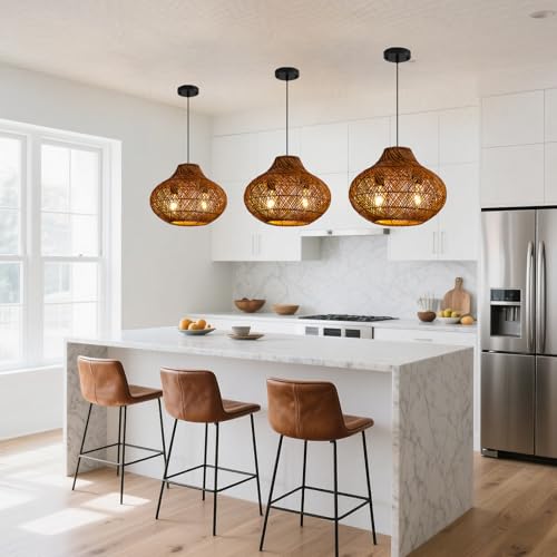 15" Rattan Pendant Light (Metal+Brown / 14.96" 2-Light)