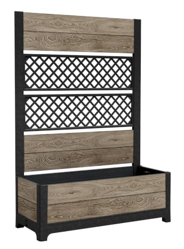 Outdoor Planter Box with Privacy Screen and Trellis (Ashwood Trellis)