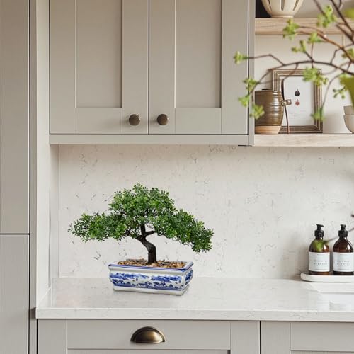 Artificial Bonsai Tree with Blue and White Porcelain Pot (7.5" BW porcelain)