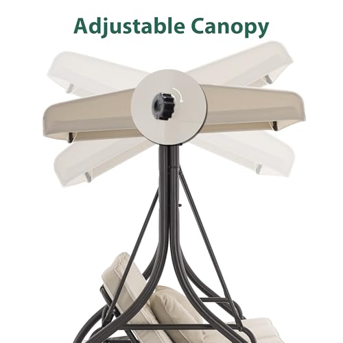 3 Seat Outdoor Patio Swing Chair (Beige)