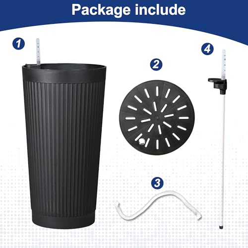 Self Watering Tall Planters Set of 2 (Black-round Ribbed)
