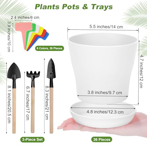36 Pack 5.5 Inch Plastic Plant Pots with Saucers White Flower Plant Container Seed Starting Pots Thickened Seedlings Nursery Pot for Home Garden Indoor Outdoor Flowers (White / 5.5 Inches)