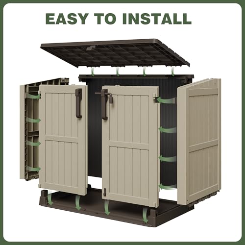 Waterproof Outdoor Storage Box 36 Cu Ft with Lockable Doors (Beige-Brown / 29.1"×51.1"×43.3")