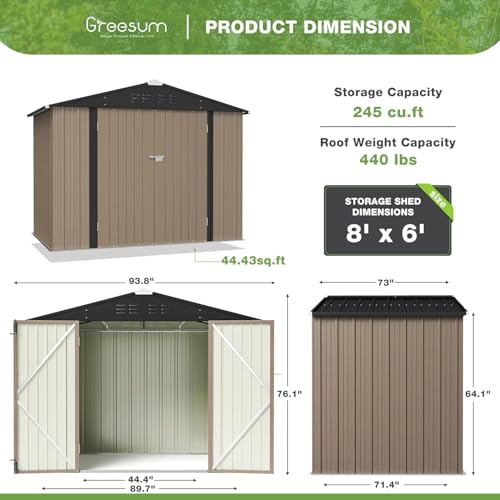 8x6FT Outdoor Storage Shed (8x6 / Brown)