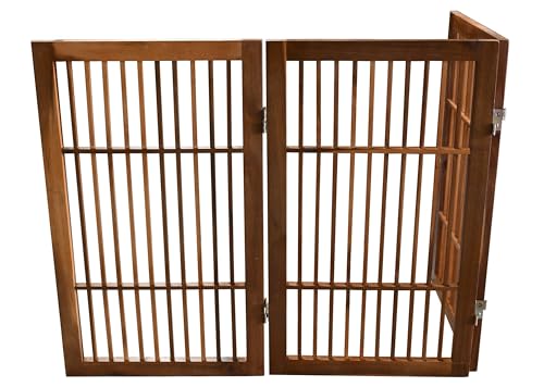 Pet Dog Gate Freestanding (3 Panel 30" Tall / Brown Pet Gate)