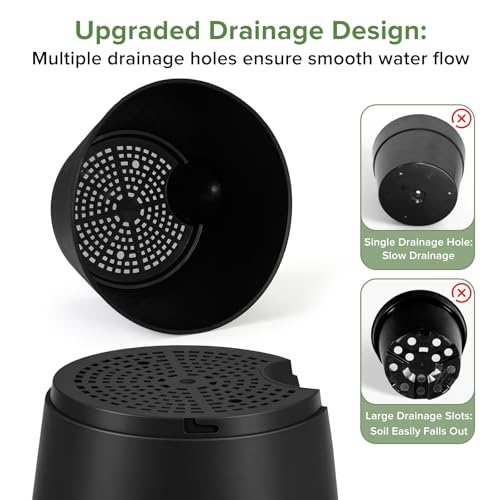 2026 Upgraded Self Watering Plant Pots with Drainage Hole (8-black-upgraded / 8+7+6.5+6+5.5+5+4 inch)