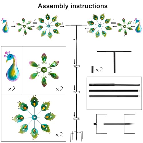 Outdoor Peacock Wind Spinners Featuring Glittering Gem Decor (C-yellow Peacock)