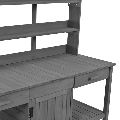 Outdoor Wooden Potting Bench Table (Gray / 66'' H)