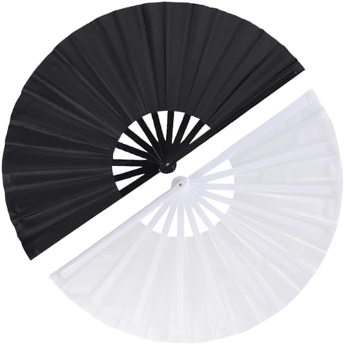 2 Pack Large Folding Hand Fan for Men (Black & White)