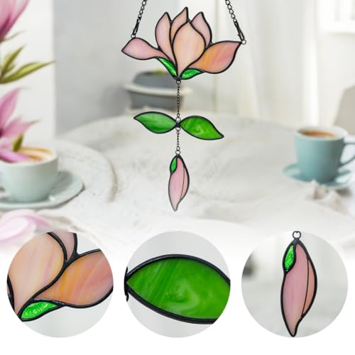 Magnolia Flower Stained Glass Suncatcher for Window (E)