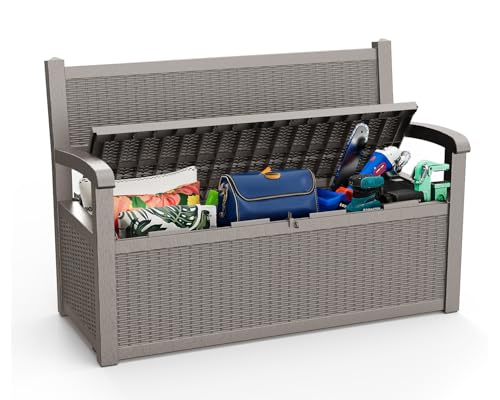 80 Gallon Outdoor Storage Bench Lockable Deck Box Outdoor Storage Box Waterproof for Patio (Grey / 80 Gallon)