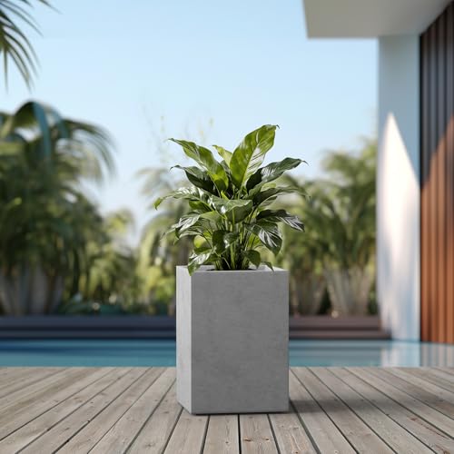 Large Tall Square Pale Gray Concrete Planter 19" H (Natural Concrete / 18.5" H)