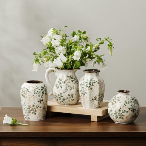 Ceramic Flower Small Vase for Home Decor (20-green and Beige)