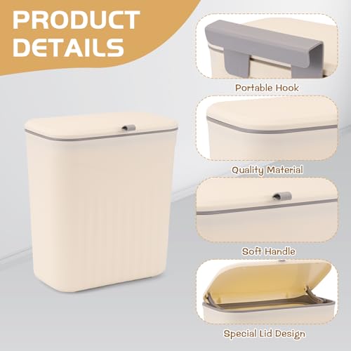 3 Pack Hanging Trash Can with Lid (Cream)
