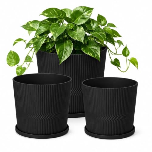 3 Pack Plant Pots Indoor (Black / 4.8''+5.5''+6'')