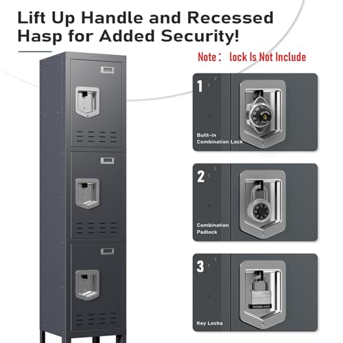 Metal Lockers (Grey / 3 Door-(66.15" H x 11.8" W x 11.8" D))