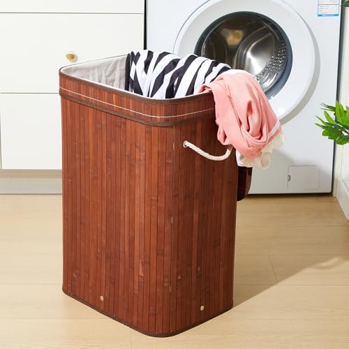 1 Pack 21 Gallon Bamboo Slim Trash Can with Lid Foldable (23.6×15.8×11.8inches / Coffee)