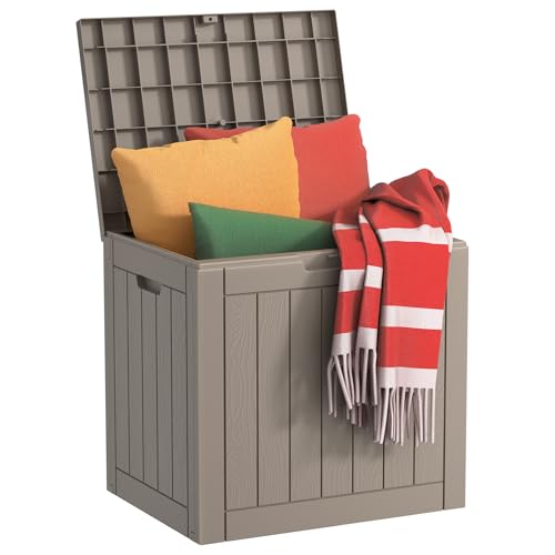 39 Gal Waterproof Outdoor Storage Box Resin Deck Box (Grey / 39 Gallon)