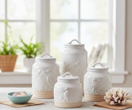 Youngs 61702 Coastal Canister (White, Cream)