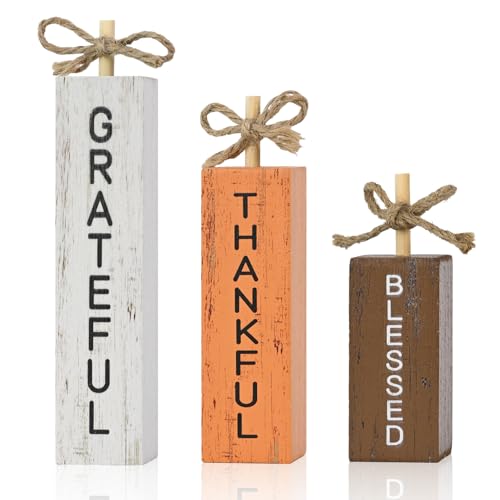 Smile Fall Wooden Decor Signs Set BLESSED GRATEFUL THANKFUL (Letter Fall)