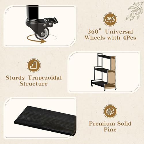 3 Tier Plant Stand with Wheels (Black)