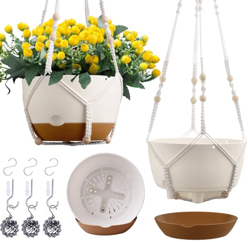 3 Pack 8/10/12 Inch Hanging Planters for Indoor Plants with Self-Watering (White / 8/10/12inch)